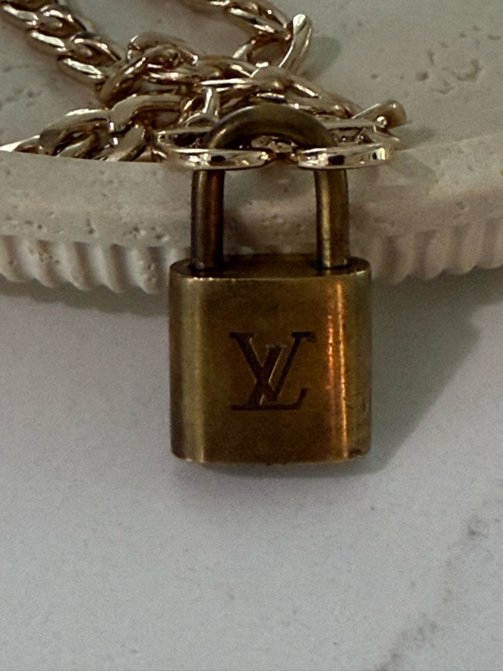 Authentic Louis Vuitton Gold Padlock Necklace (#320) with Non Branded Chain 16” - Picture 6 of 16
